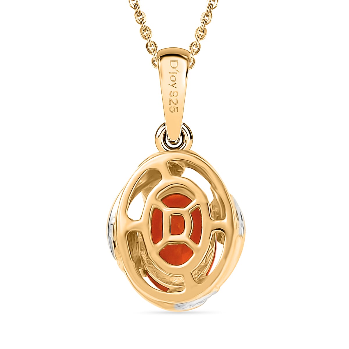 Crimson Fire Opal Pendant with Chain (Size 20) in Yellow Gold Overlay Sterling Silver