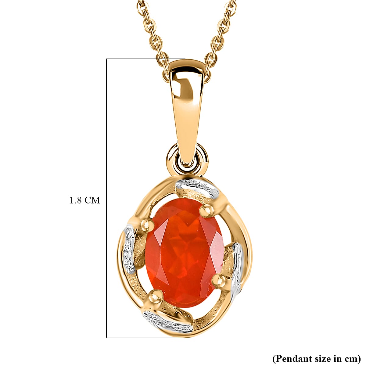 Crimson Fire Opal Pendant with Chain (Size 20) in Yellow Gold Overlay Sterling Silver