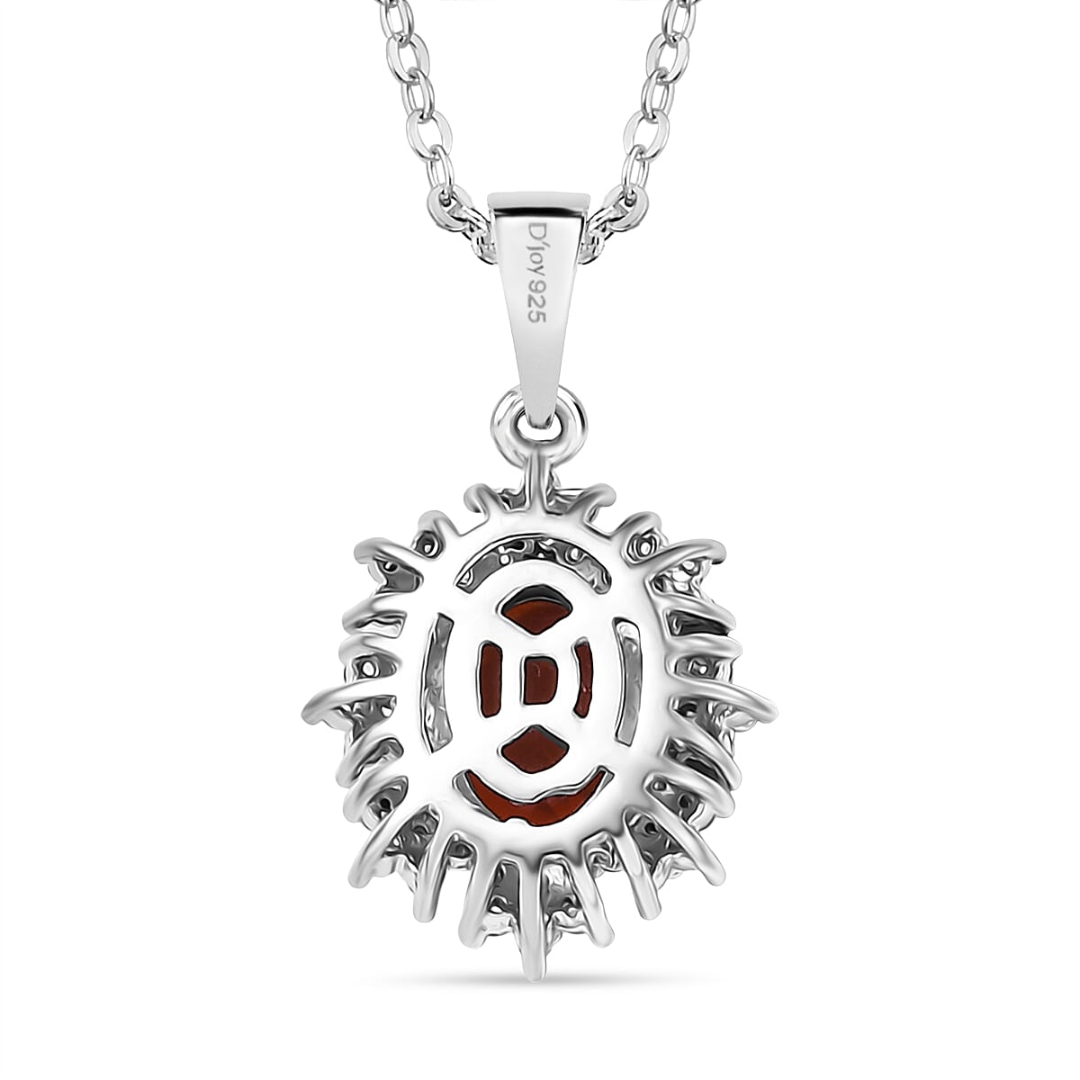 Crimson Fire Opal & White Zircon Pendant with Chain (Size 20) in Rhodium Overlay Sterling Silver
