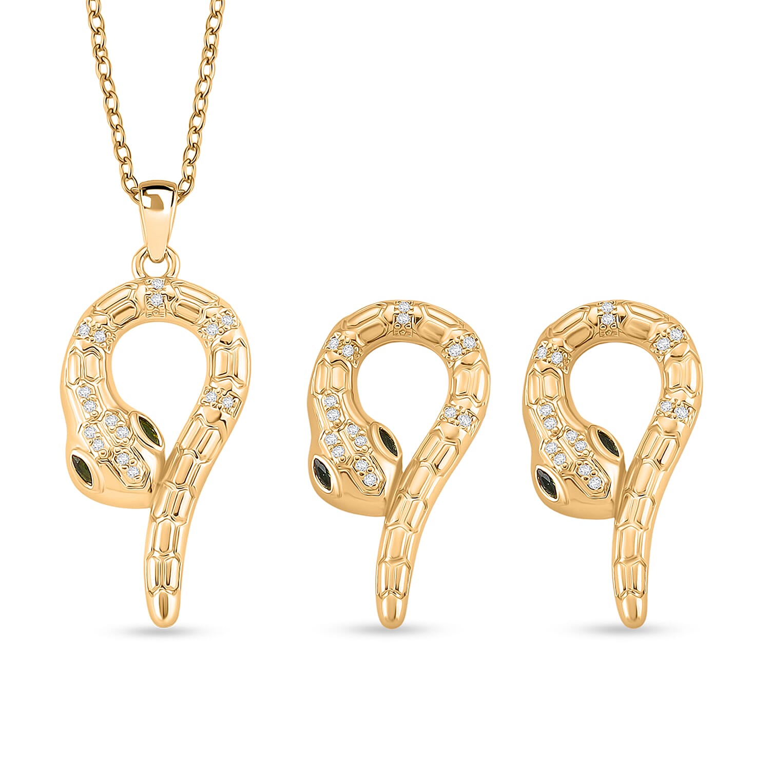 BIGGEST DESIGNER CLOSEOUT - Biacco Collection - Green Cubic Zirconia & White Cubic Zirconia Serpent Necklace & Earrings