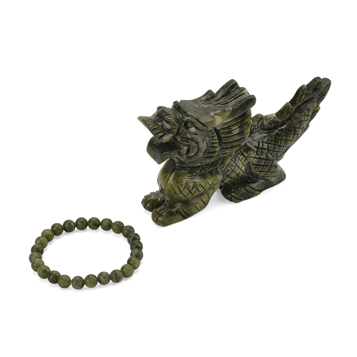 2 Piece Set -  Serpentine Accessories and Stone Bracelet 1995.00ct  1995.000  Ct.