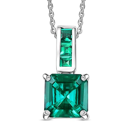 Biggest Close Out Deal- Lab Grown Emerald Asscher Cut Pendant with Chain (Size 20) in Rhodium Overlay Sterling Silver 2.62 Ct.