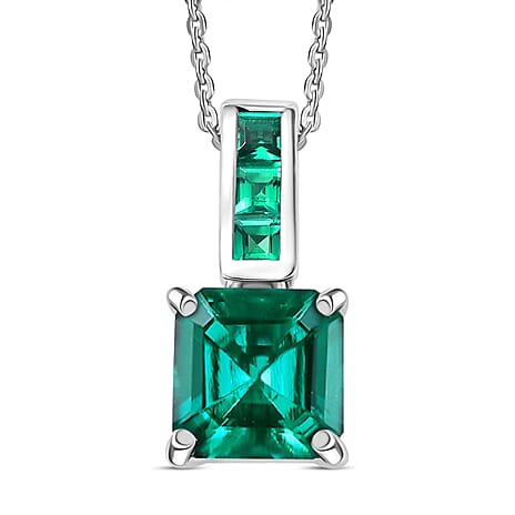Biggest Close Out Deal- Lab Grown Emerald Asscher Cut Pendant with Chain (Size 20) in Rhodium Overlay Sterling Silver 2.62 Ct.