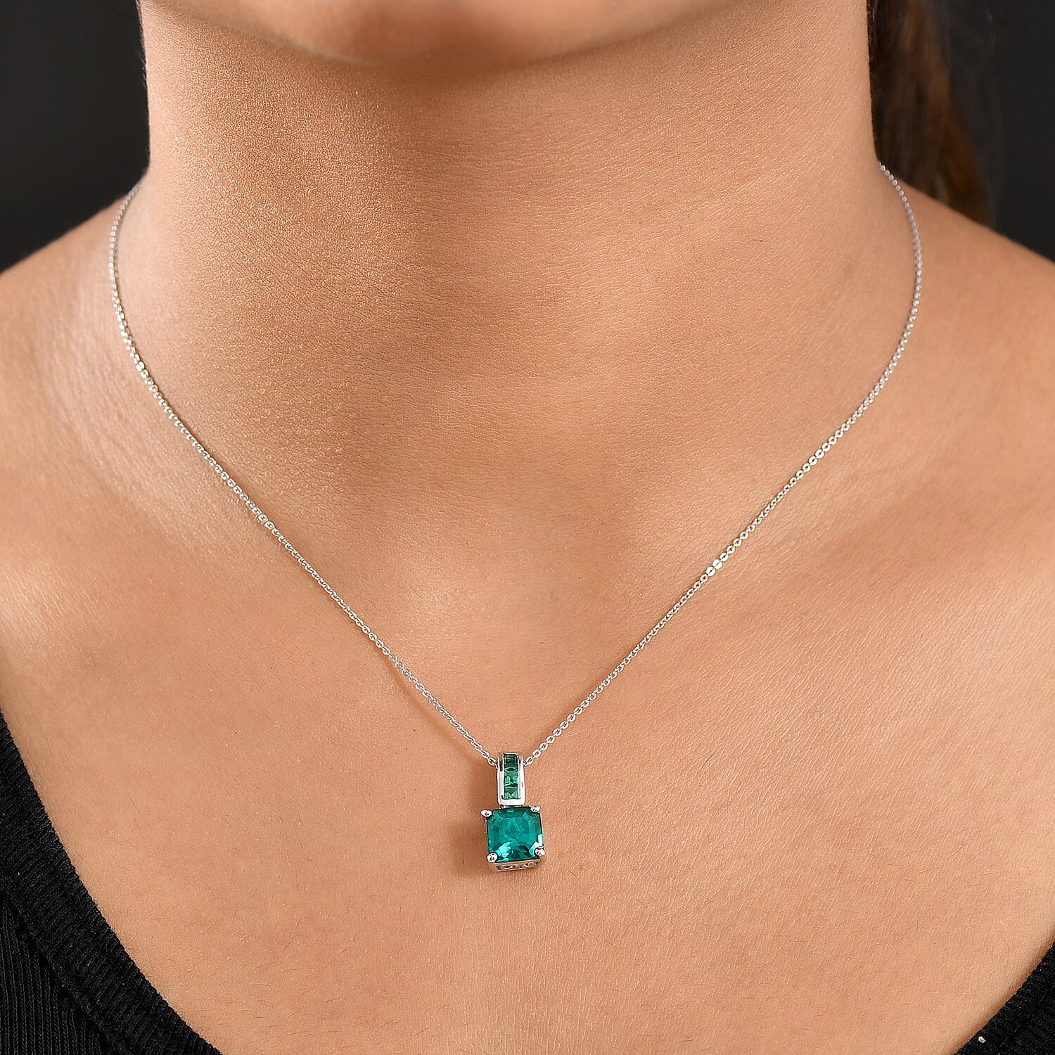 Biggest Close Out Deal- Lab Grown Emerald Asscher Cut Pendant with Chain (Size 20) in Rhodium Overlay Sterling Silver 2.62 Ct.