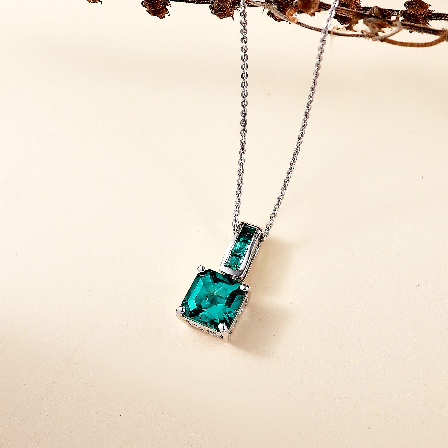 Biggest Close Out Deal- Lab Grown Emerald Asscher Cut Pendant with Chain (Size 20) in Rhodium Overlay Sterling Silver 2.62 Ct.