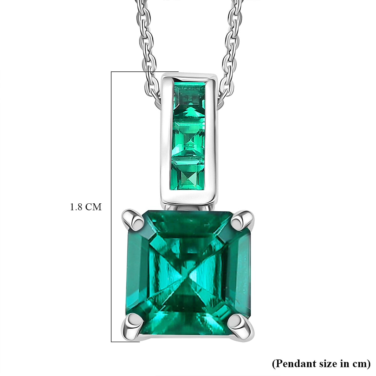 Biggest Close Out Deal- Lab Grown Emerald Asscher Cut Pendant with Chain (Size 20) in Rhodium Overlay Sterling Silver 2.62 Ct.