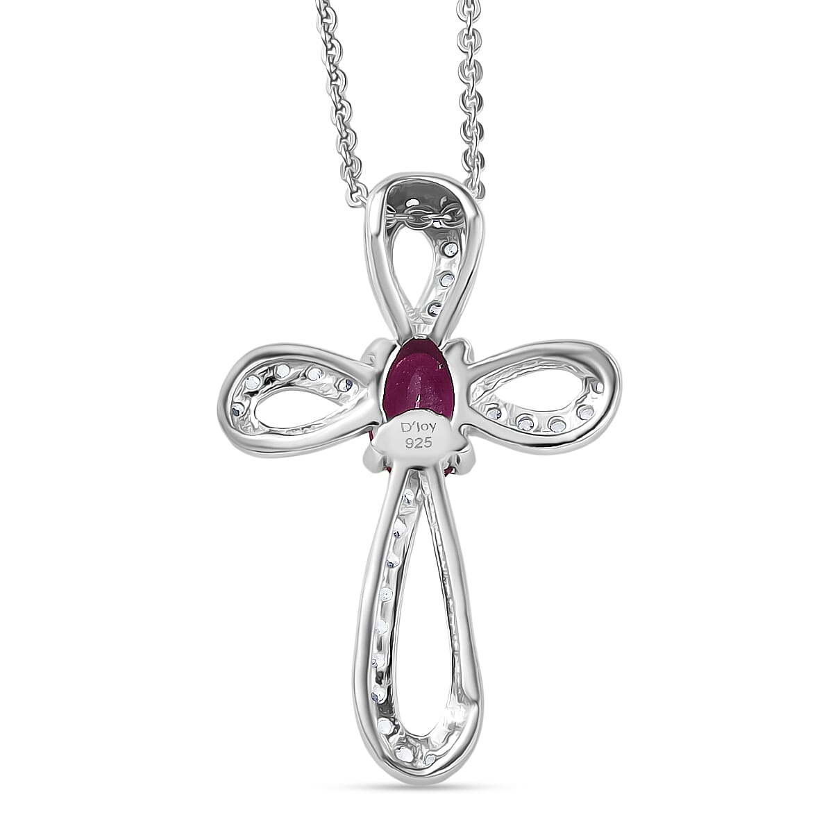 D'joy African Ruby & White Zircon Pendant with Chain (Size 20) in Platinum Overlay Sterling Silver