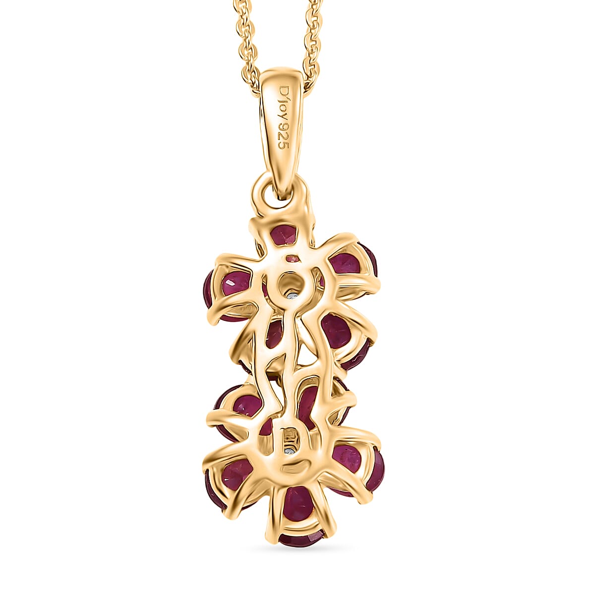 D'joy African Ruby & White Zircon Pendant with Chain (Size 20) in 18K Yellow Gold Plating Sterling Silver 2.32 Ct.