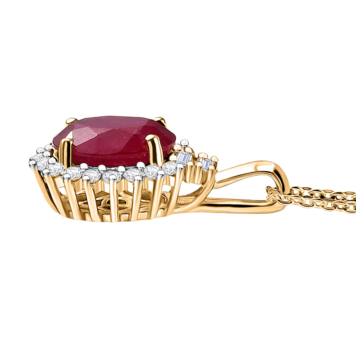 D'joy African Ruby, White Zircon & White Topaz Pendant with Chain (Size 20) in 14K Yellow Gold Plating Sterling Silver 2.91 Ct.