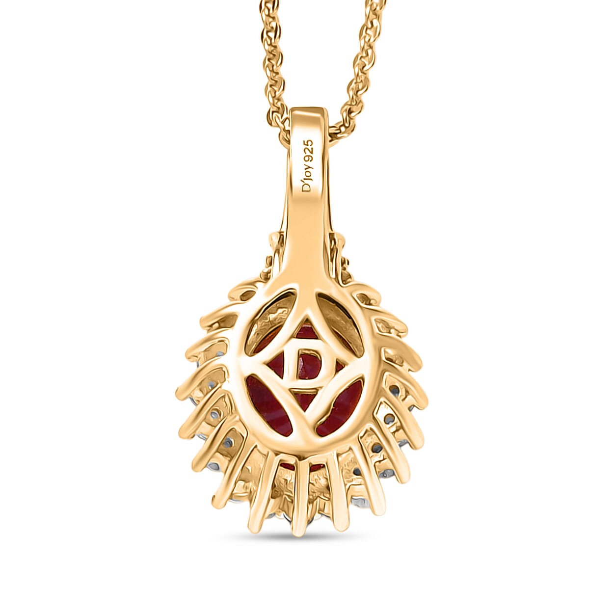 D'joy African Ruby, White Zircon & White Topaz Pendant with Chain (Size 20) in 14K Yellow Gold Plating Sterling Silver 2.91 Ct.