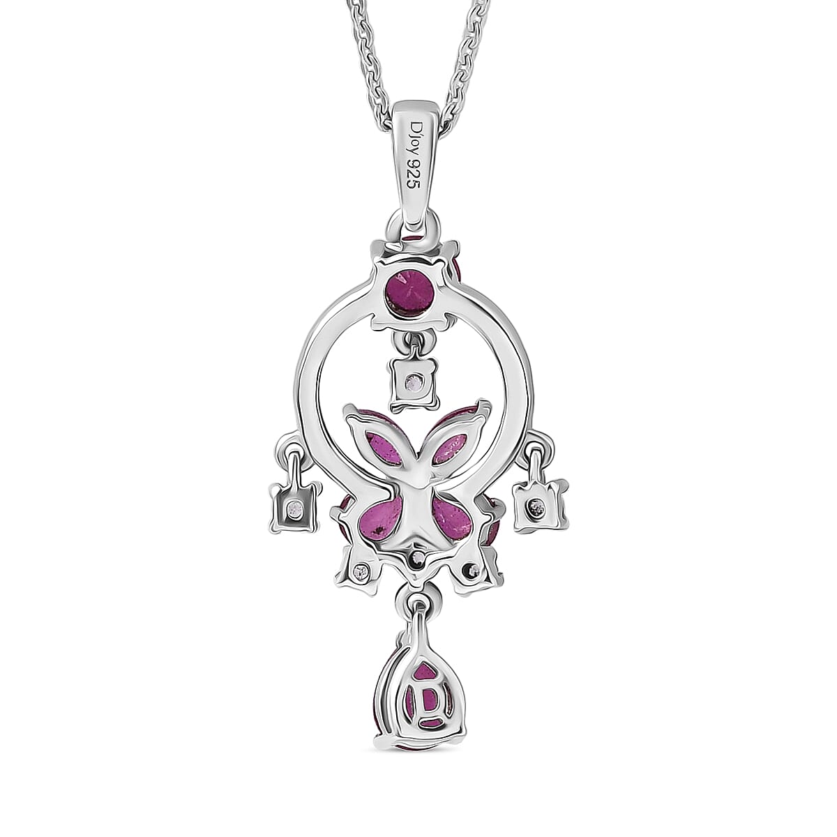 D'joy African Ruby & White Zircon Pendant with Chain (Size 20) in Platinum Overlay Sterling Silver 1.60 Ct.