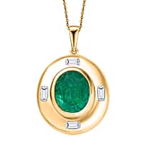 D'joy Emeraldine Triplet Quartz & White Topaz Pendant with Chain (Size 20) in Yellow Gold Plated Sterling Silver 5.76 Ct, Silver Wt. 6.64 Gms.