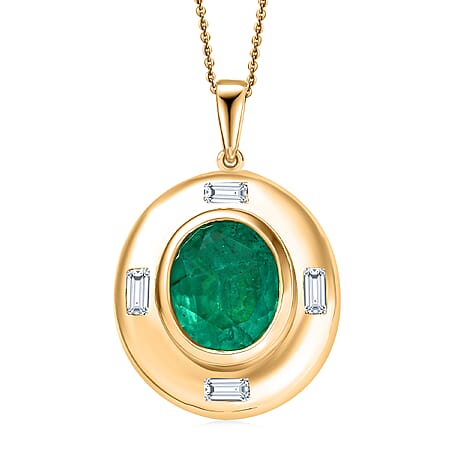 D'joy Emeraldine Triplet Quartz & White Topaz Pendant with Chain (Size 20) in Yellow Gold Plated Sterling Silver 5.76 Ct, Silver Wt. 6.64 Gms.