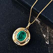 D'joy Emeraldine Triplet Quartz & White Topaz Pendant with Chain (Size 20) in Yellow Gold Plated Sterling Silver 5.76 Ct, Silver Wt. 6.64 Gms.