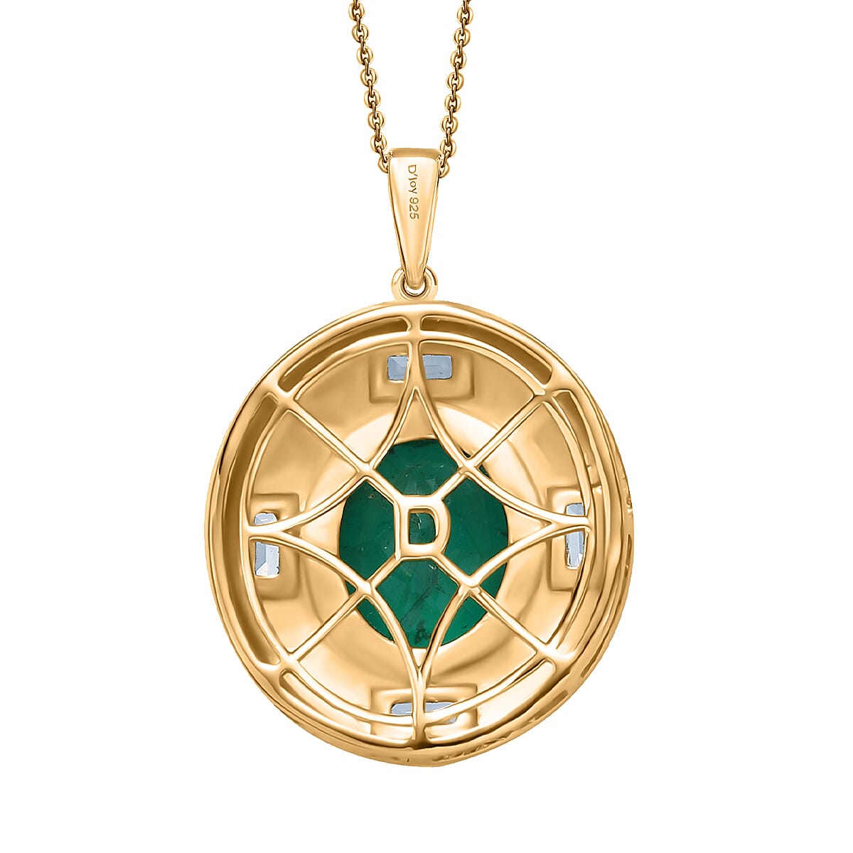 D'joy Emeraldine Triplet Quartz & White Topaz Pendant with Chain (Size 20) in Yellow Gold Plated Sterling Silver 5.76 Ct, Silver Wt. 6.64 Gms.