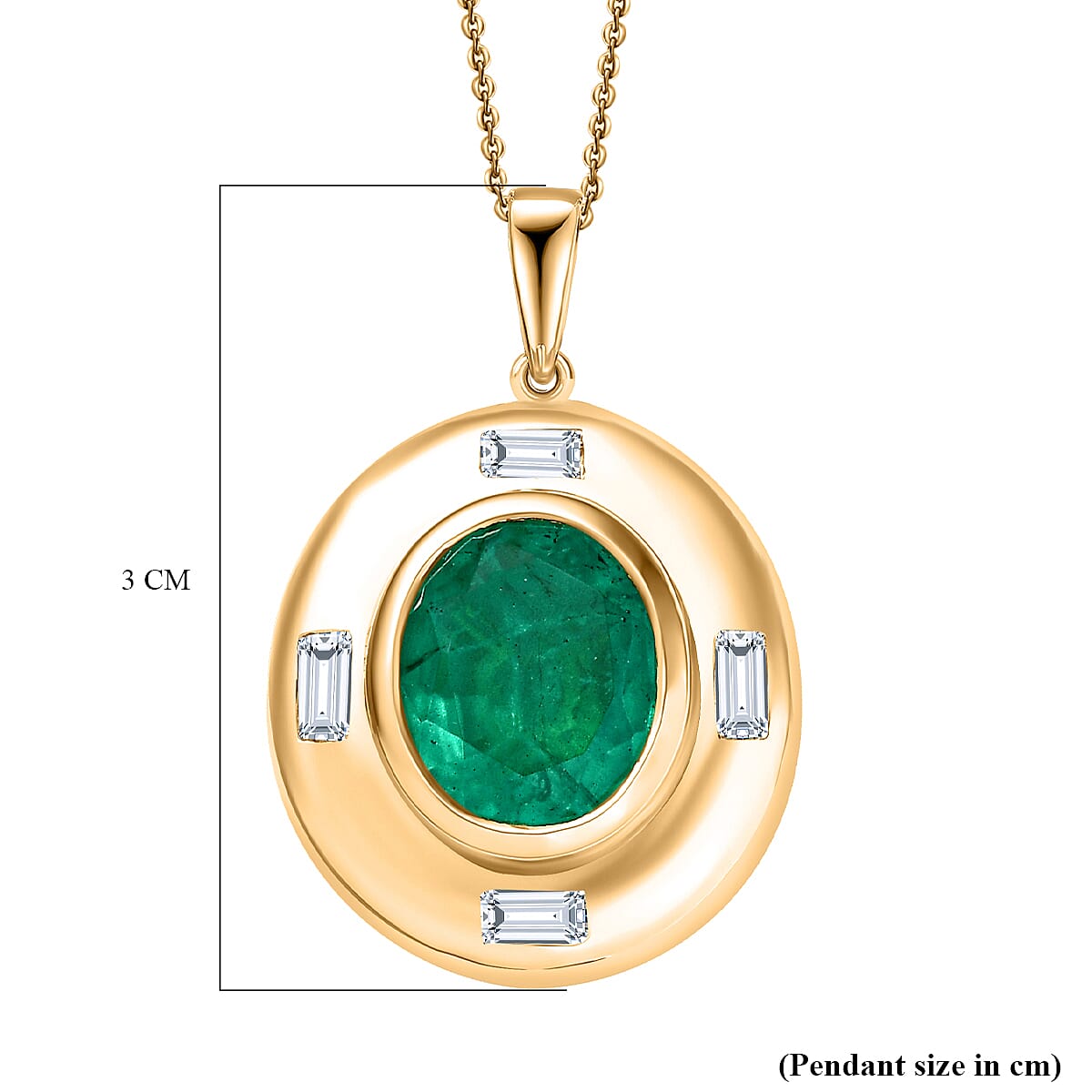 D'joy Emeraldine Triplet Quartz & White Topaz Pendant with Chain (Size 20) in Yellow Gold Plated Sterling Silver 5.76 Ct, Silver Wt. 6.64 Gms.