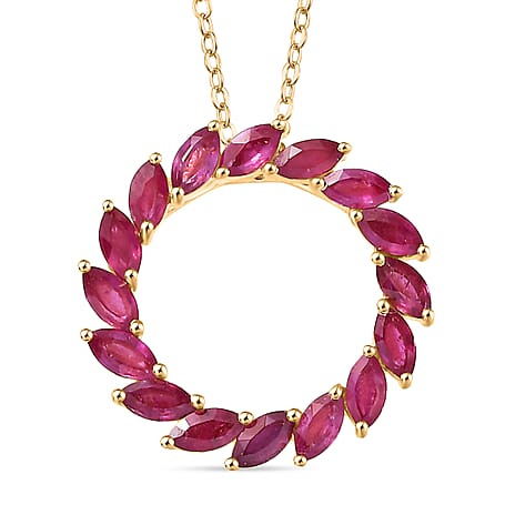 African Ruby Pendant with Chain (Size 20) in 14K Yellow Gold Plating Sterling Silver 1.60 Ct.