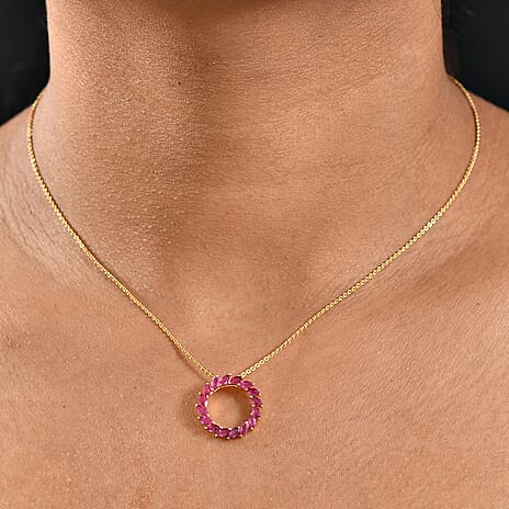 African Ruby Pendant with Chain (Size 20) in 14K Yellow Gold Plating Sterling Silver 1.60 Ct.