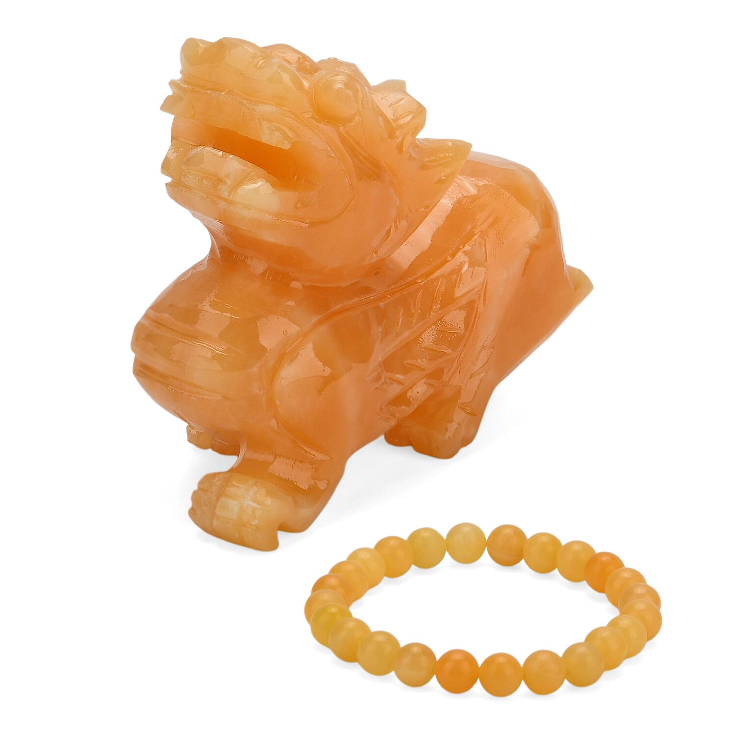 The Carved Treasure Collection - Honey Serpentine Carved Qi Lin Ornament 3215.00 Ct.