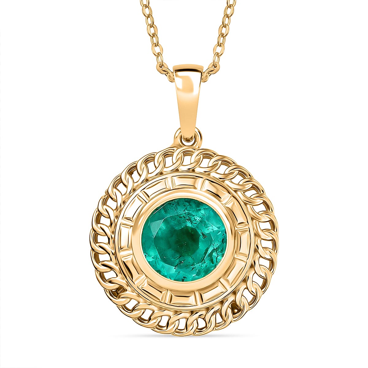 D'joy Emeraldine Triplet Quartz Pendant with Chain (Size 20) in Yellow Gold Plated Sterling 2.95 Ct, Silver Wt. 5.46 Gms.