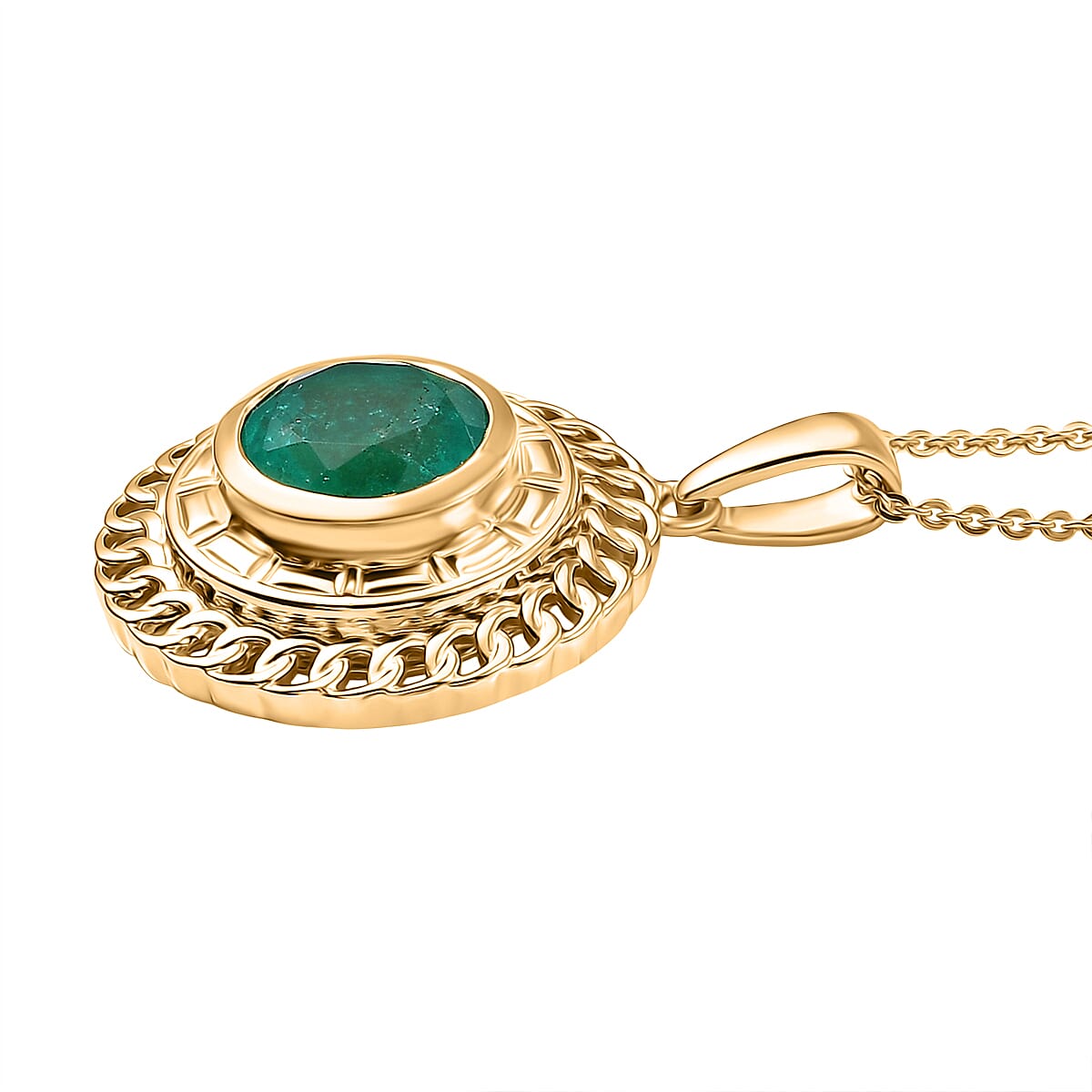 D'joy Emeraldine Triplet Quartz Pendant with Chain (Size 20) in Yellow Gold Plated Sterling 2.95 Ct, Silver Wt. 5.46 Gms.