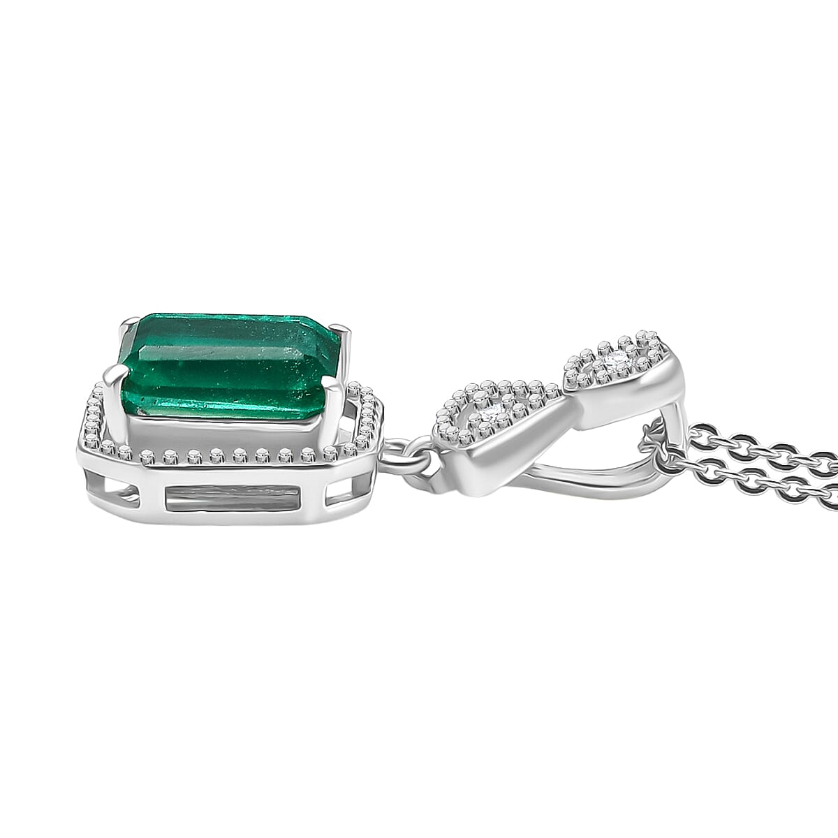 D'joy Emeraldine Triplet Quartz & White Zircon Pendant with Chain (Size 20) in Platinum Overlay Sterling Silver 1.68 Ct.