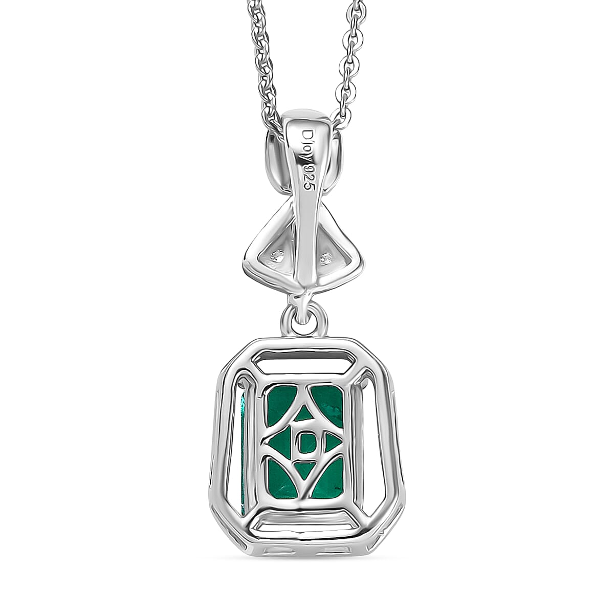 D'joy Emeraldine Triplet Quartz & White Zircon Pendant with Chain (Size 20) in Platinum Overlay Sterling Silver 1.68 Ct.