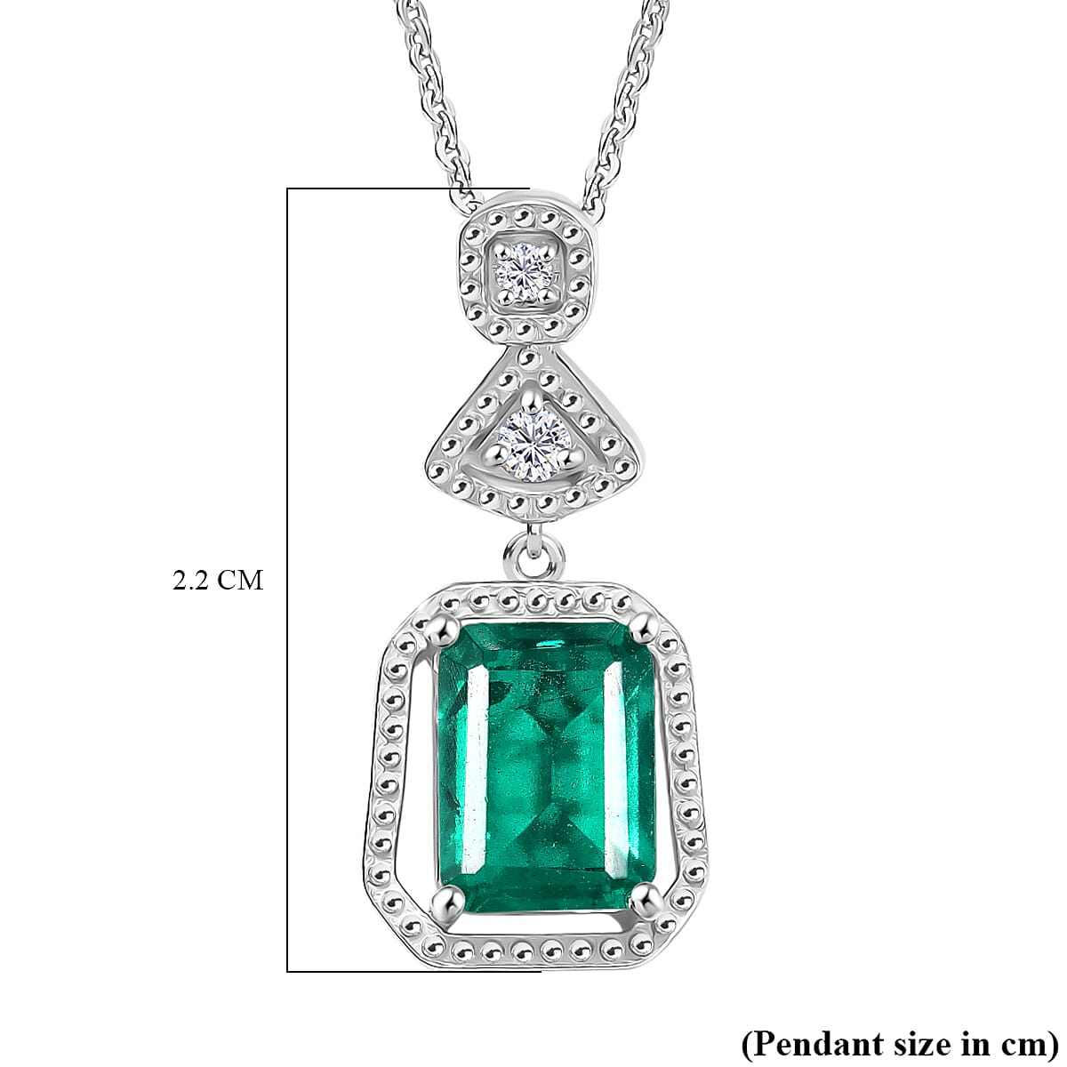 D'joy Emeraldine Triplet Quartz & White Zircon Pendant with Chain (Size 20) in Platinum Overlay Sterling Silver 1.68 Ct.