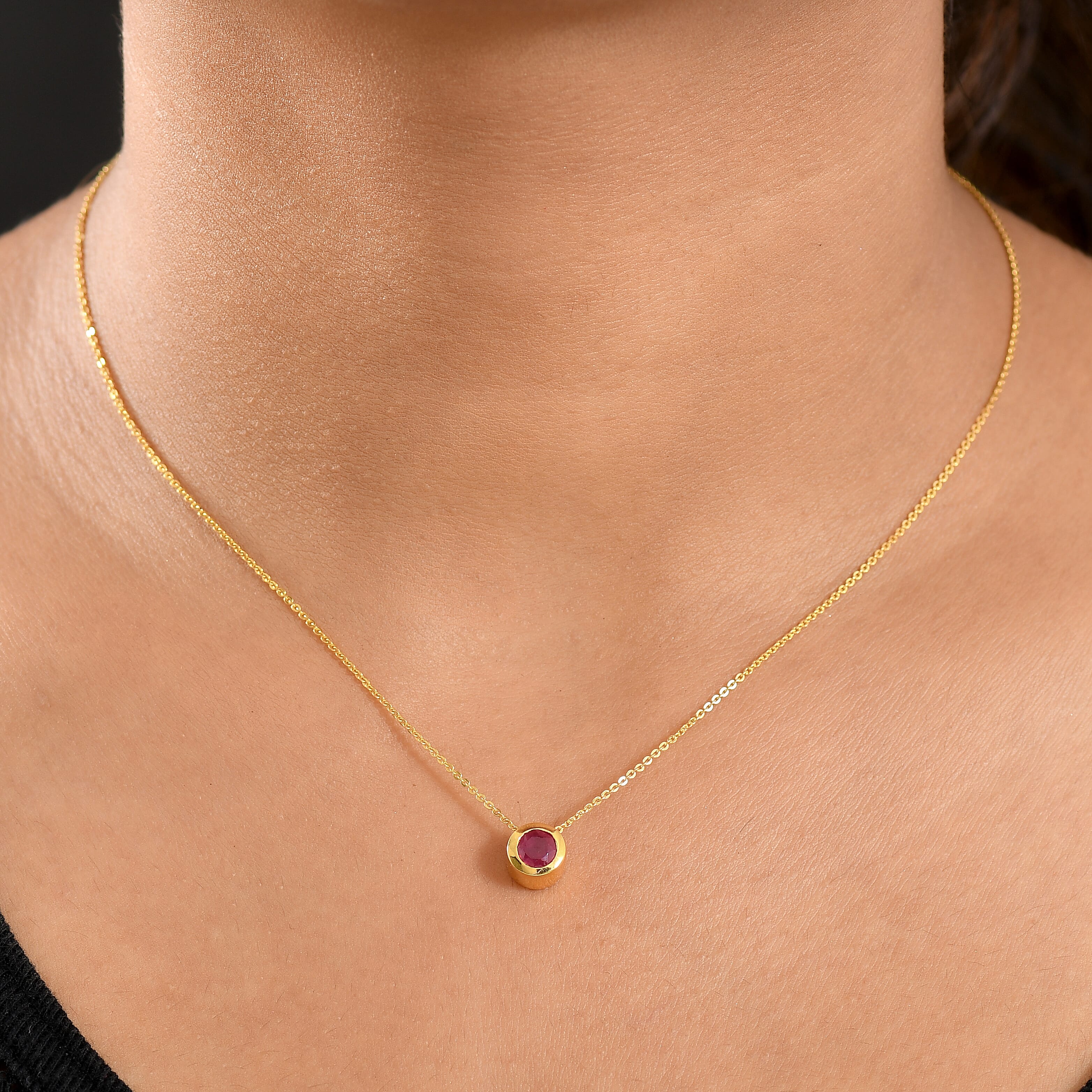 D'joy African Ruby Pendant with Chain (Size 20) in 14K Yellow Gold Plating Sterling Silver 1.28 Ct.