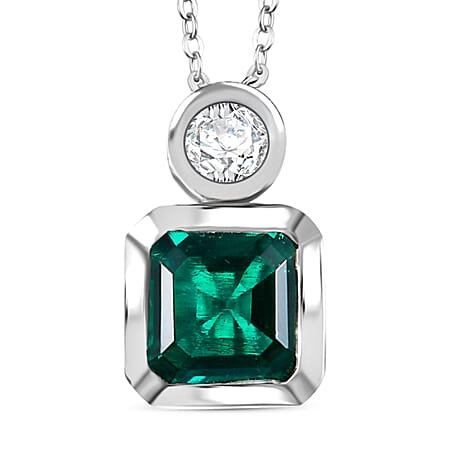 D'joy Lab Grown Emerald, Moissanite Pendant with Chain (Size 20) in Rhodium Overlay Sterling Silver 1.28 Ct. D'joy Lab Grown Emerald, Moissanite Pendant with Chain (Size 20) in Rhodium Overlay Sterling Silver 1.28 Ct.