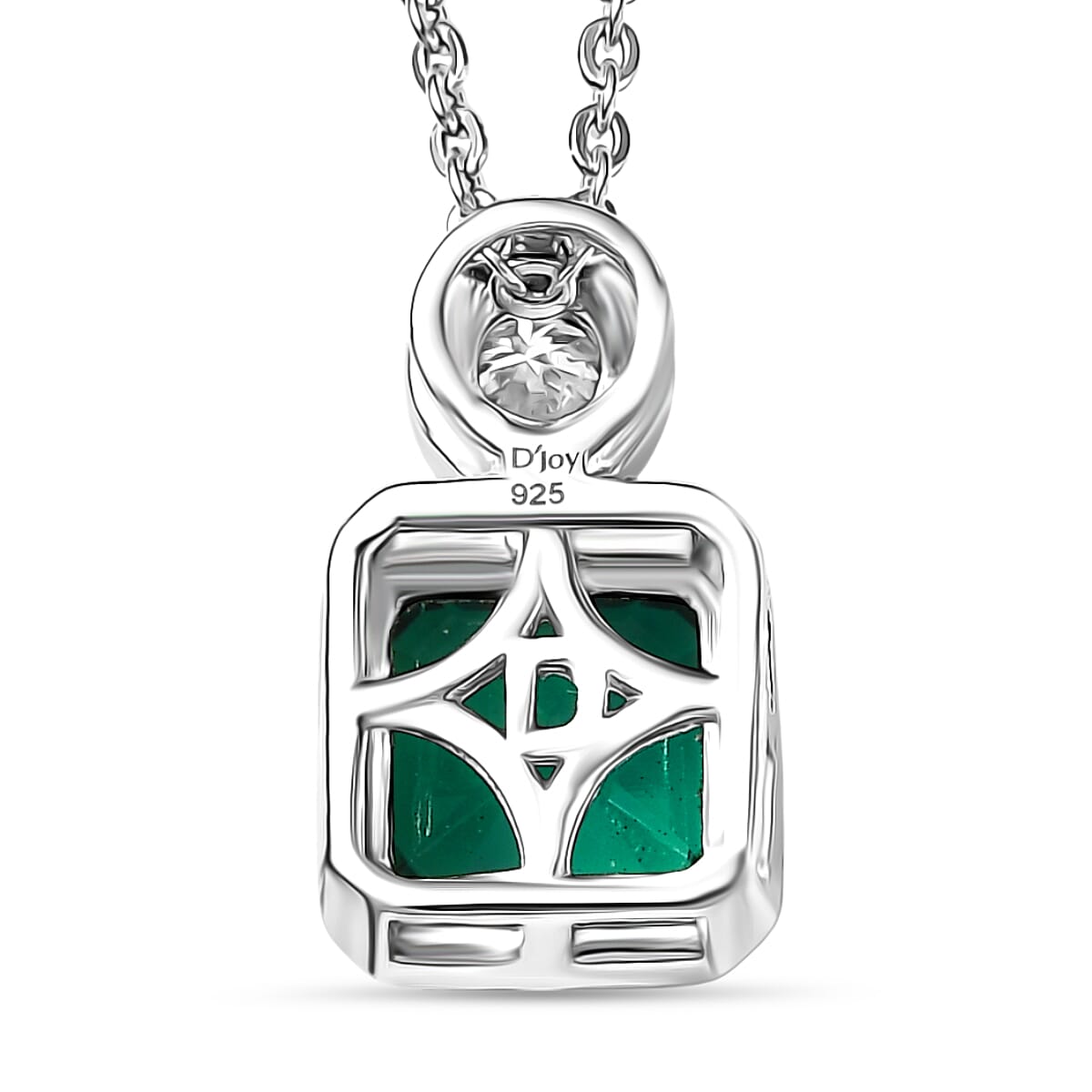 Lab Grown Emerald & Moissanite Pendant with Chain (Size 20) in Rhodium Overlay Sterling Silver 1.28 Ct.