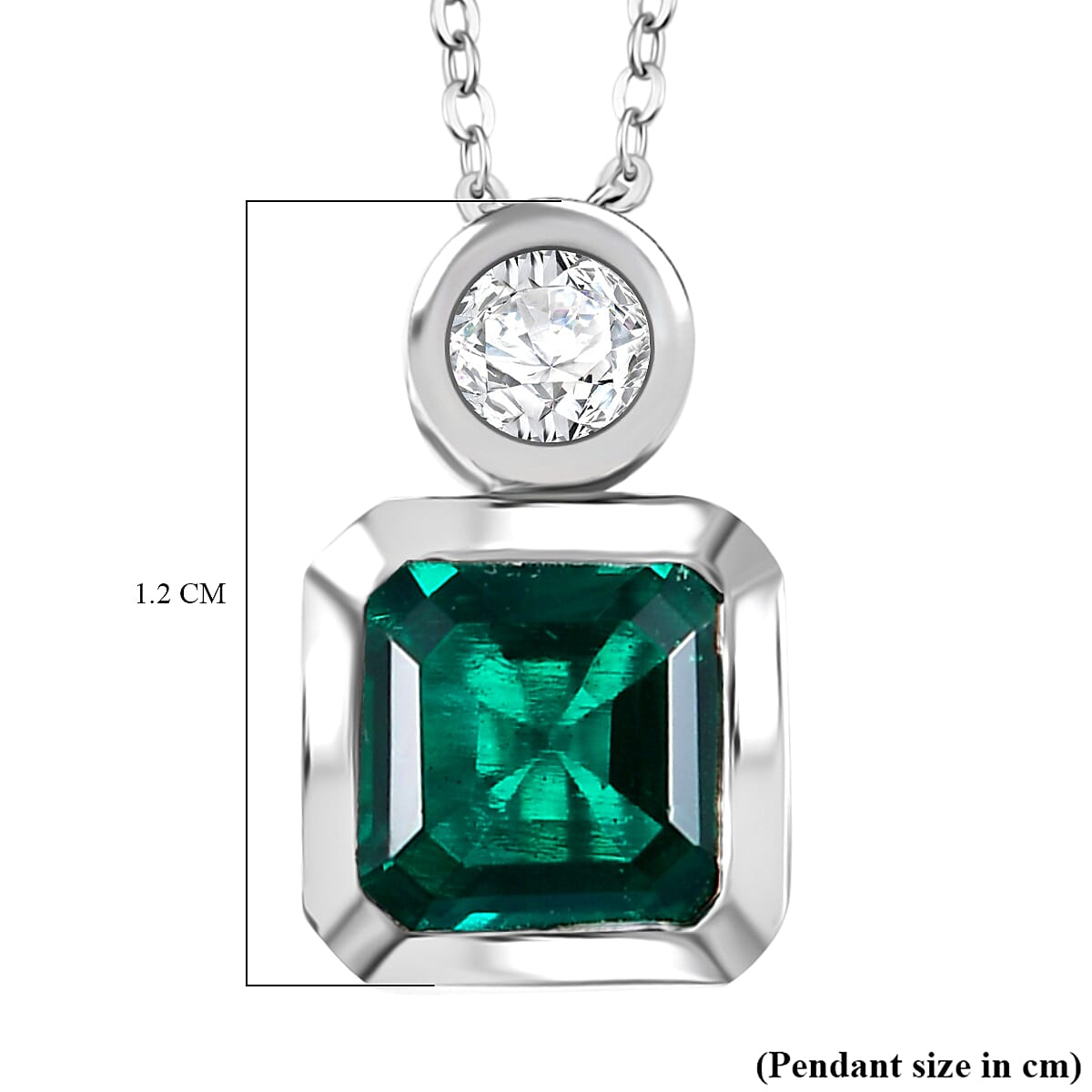 Lab Grown Emerald & Moissanite Pendant with Chain (Size 20) in Rhodium Overlay Sterling Silver 1.28 Ct.