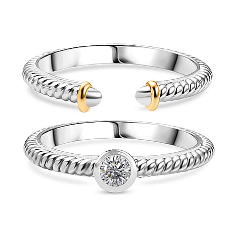 Set of 2 - Moissanite Stackable Ring Sterling Silver, Silver Wt. 8.80 Gms.