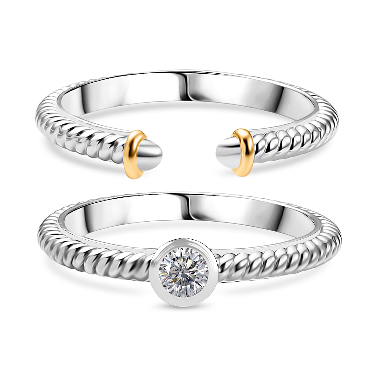 Set of 2 - Moissanite Stackable Ring Sterling Silver, Silver Wt. 8.80 Gms.