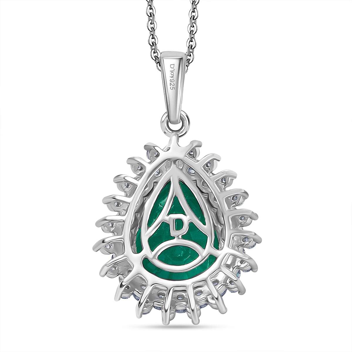 D'joy Emeraldine Triplet Quartz & White Zircon Pendant with Chain (Size 20) in Platinum Overlay Sterling Silver 7.61 Ct.