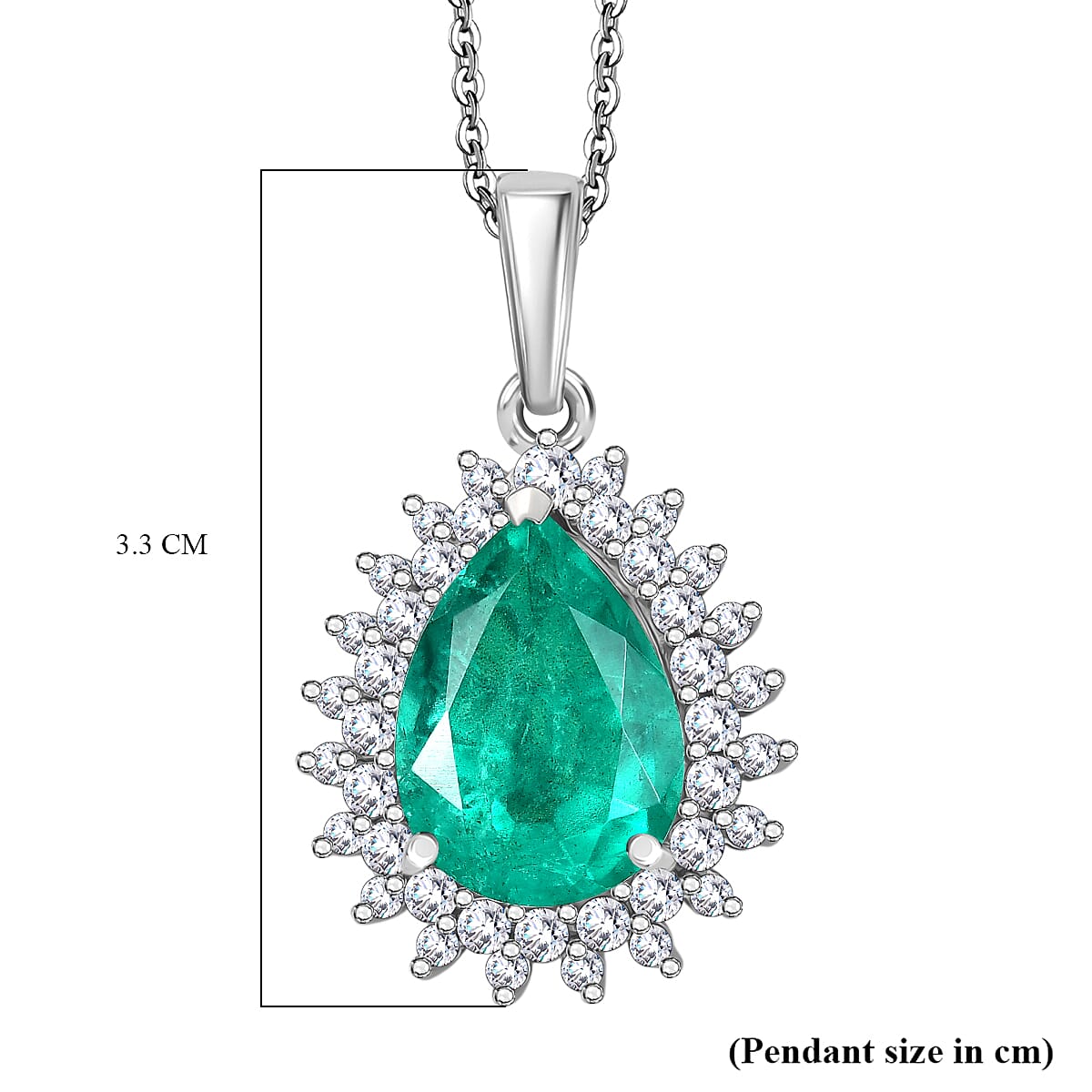 D'joy Emeraldine Triplet Quartz & White Zircon Pendant with Chain (Size 20) in Platinum Overlay Sterling Silver 7.61 Ct.