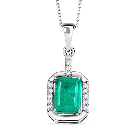 D'joy Emeraldine Triplet Quartz & White Zircon Pendant with Chain (Size 20) in Platinum Overlay Sterling Silver 2.02 Ct.