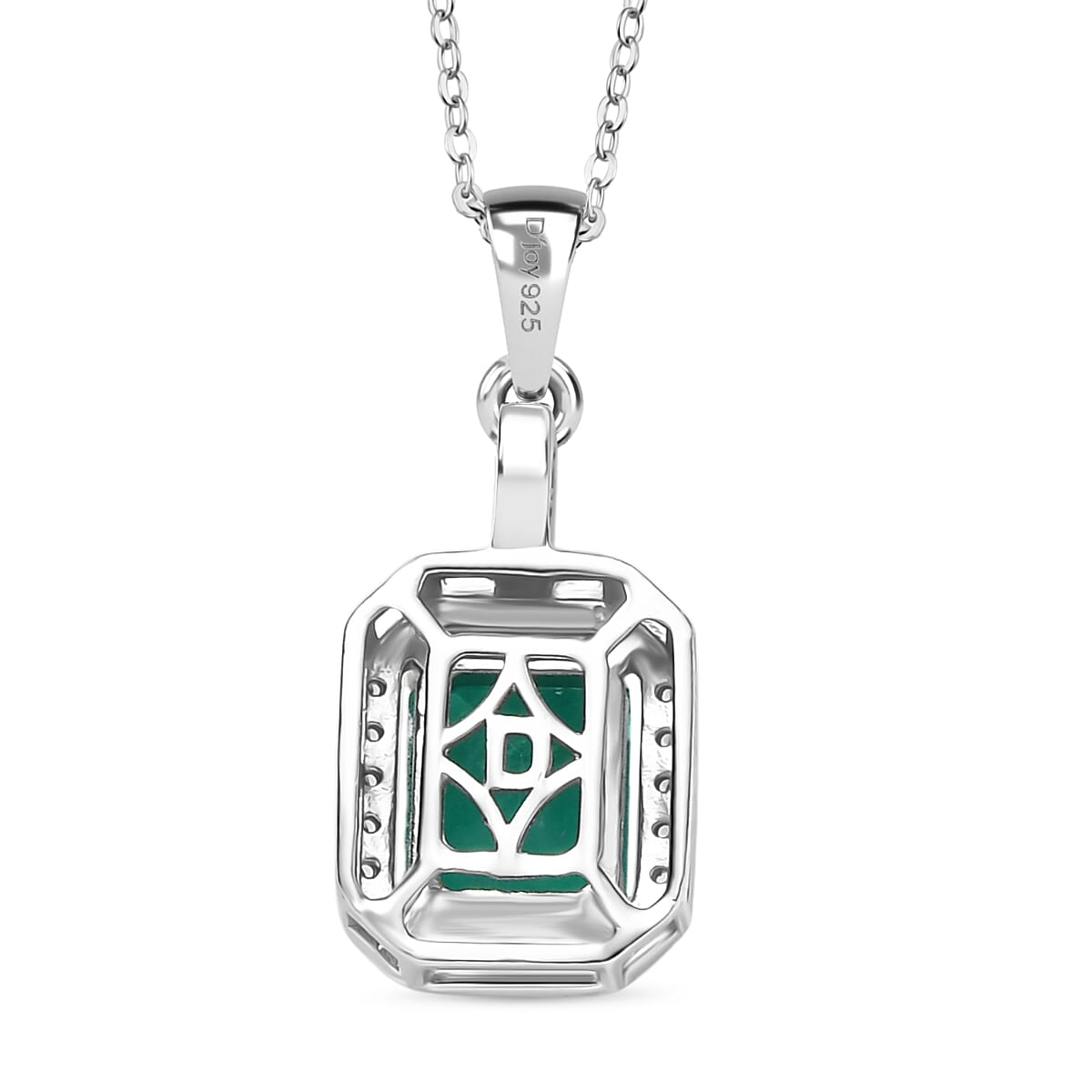 D'joy Emeraldine Triplet Quartz & White Zircon Pendant with Chain (Size 20) in Platinum Overlay Sterling Silver 2.02 Ct.