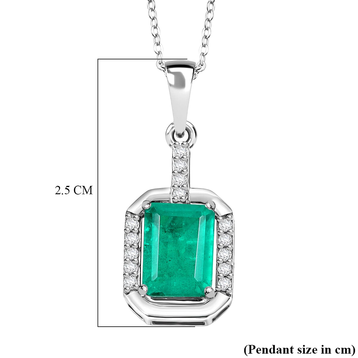D'joy Emeraldine Triplet Quartz & White Zircon Pendant with Chain (Size 20) in Platinum Overlay Sterling Silver 2.02 Ct.