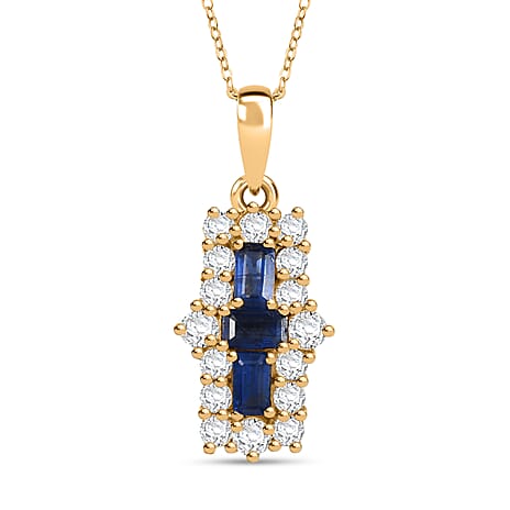 Natural Kashmir Kyanite & White Zircon Pendant with Chain (Size 20) in 18K Yellow Gold Plating Sterling Silver 3.19 Ct.