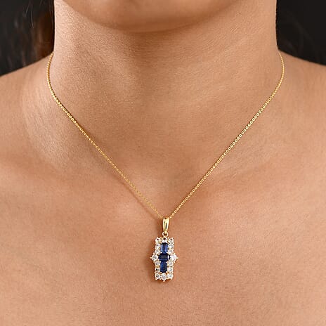 Natural Kashmir Kyanite & White Zircon Pendant with Chain (Size 20) in 18K Yellow Gold Plating Sterling Silver 3.19 Ct.