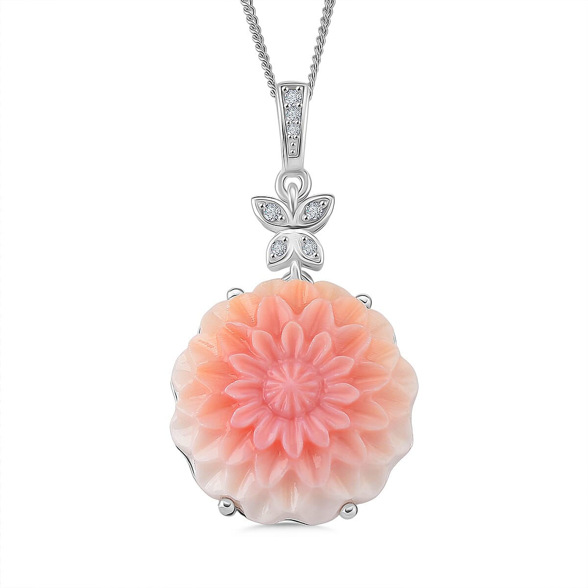 Queen Conch Shell & Natural Zircon Pendant with Chain (Size 18) in Rhodium Overlay Sterling Silver 20.78 Ct.