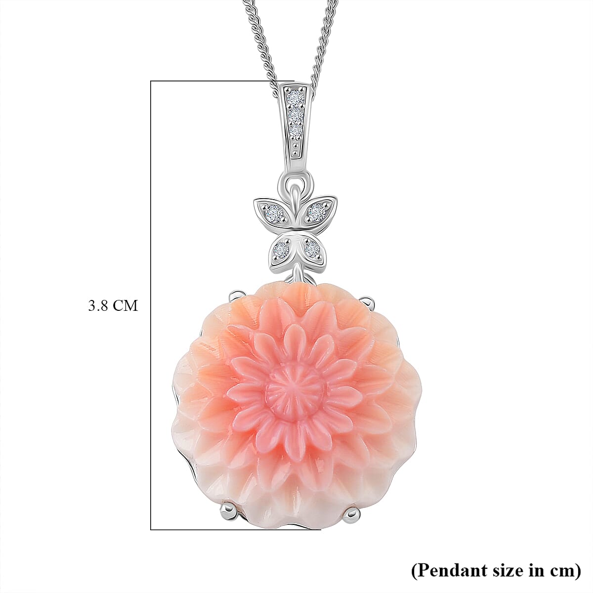 Queen Conch Shell & Natural Zircon Pendant with Chain (Size 18) in Rhodium Overlay Sterling Silver 20.78 Ct.