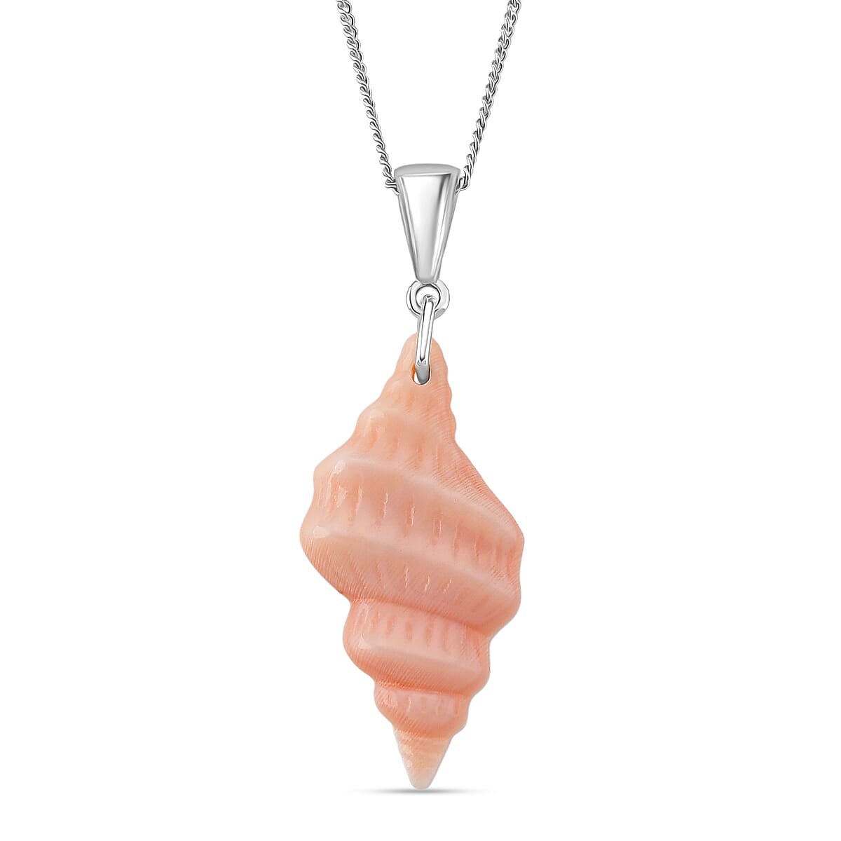 Queen Conch Shell Pendant with Chain (Size 18) in Rhodium Overlay Sterling Silver 12.12 Ct.