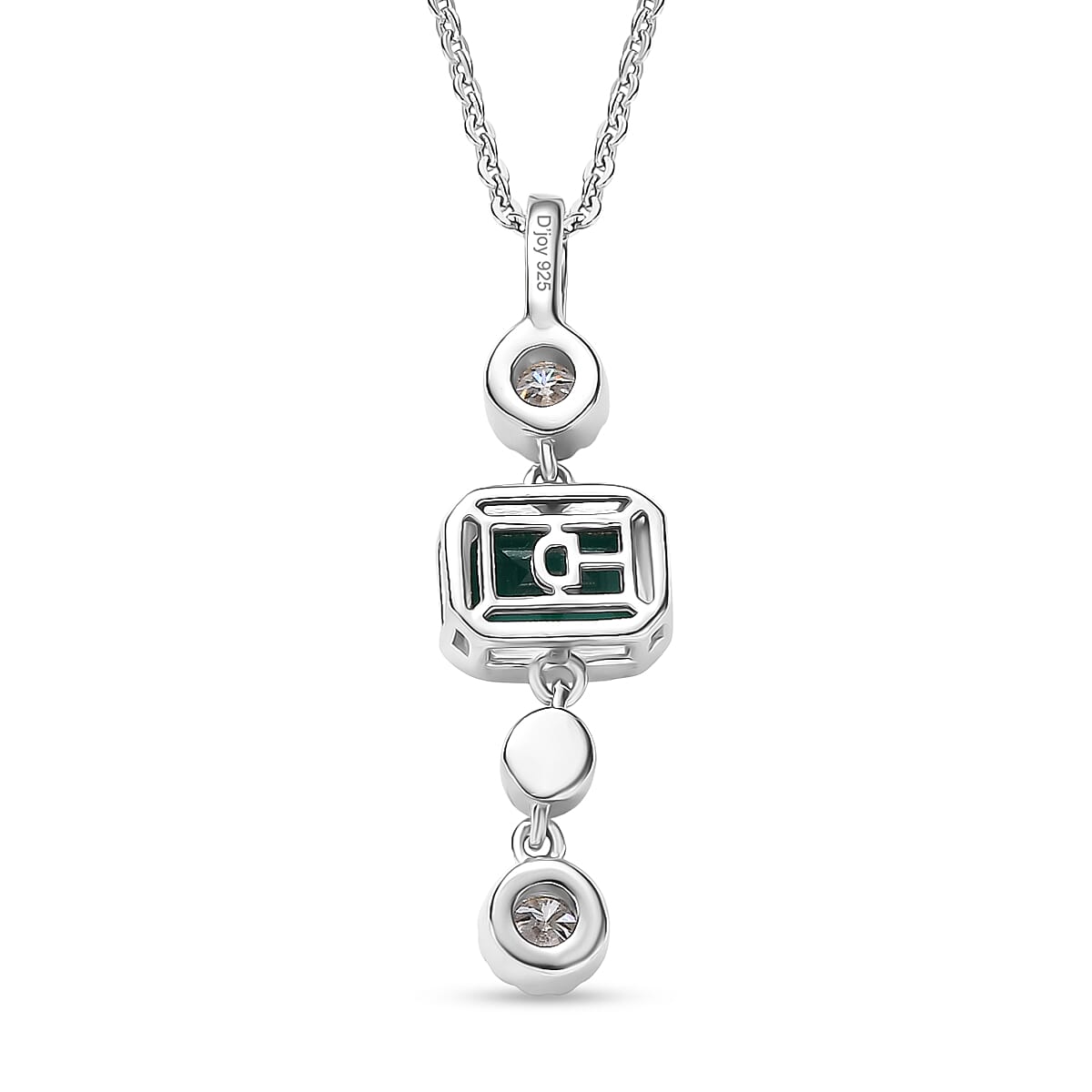 Lab Grown Emerald & Moissanite Pendant with Chain (Size 20) in Rhodium Overlay Sterling Silver 1.17 Ct.