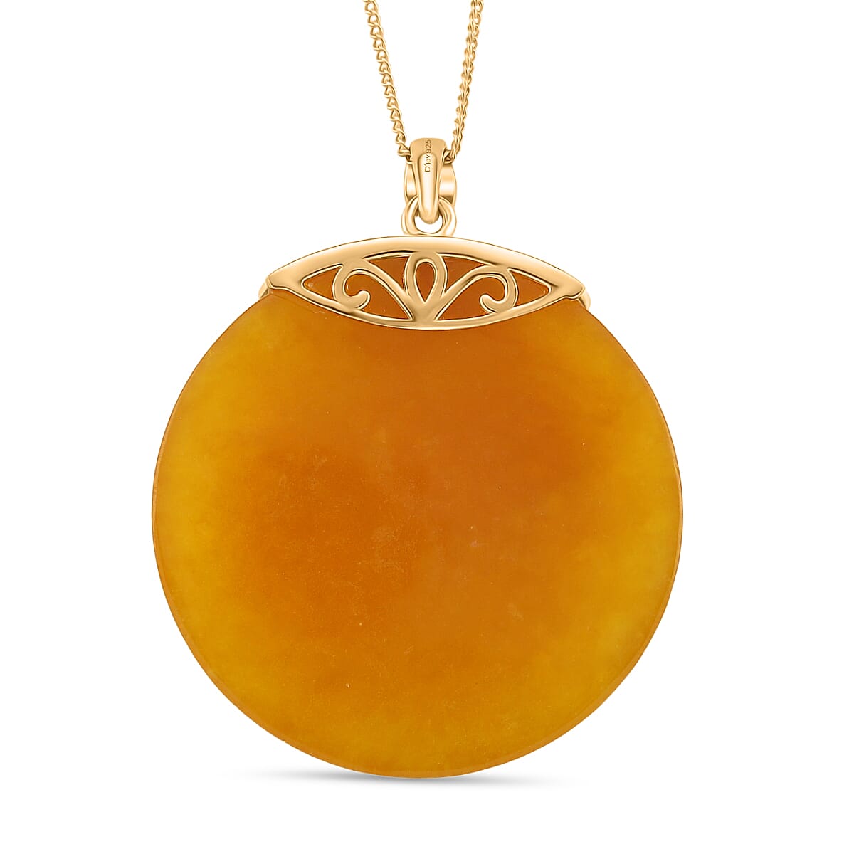 D'Joy Honey Jade Fish Pendant with Chain (Size 18) in Yellow Gold Plated Sterling Silver 73.50 Ct, Silver Wt. 5.00 Gms.