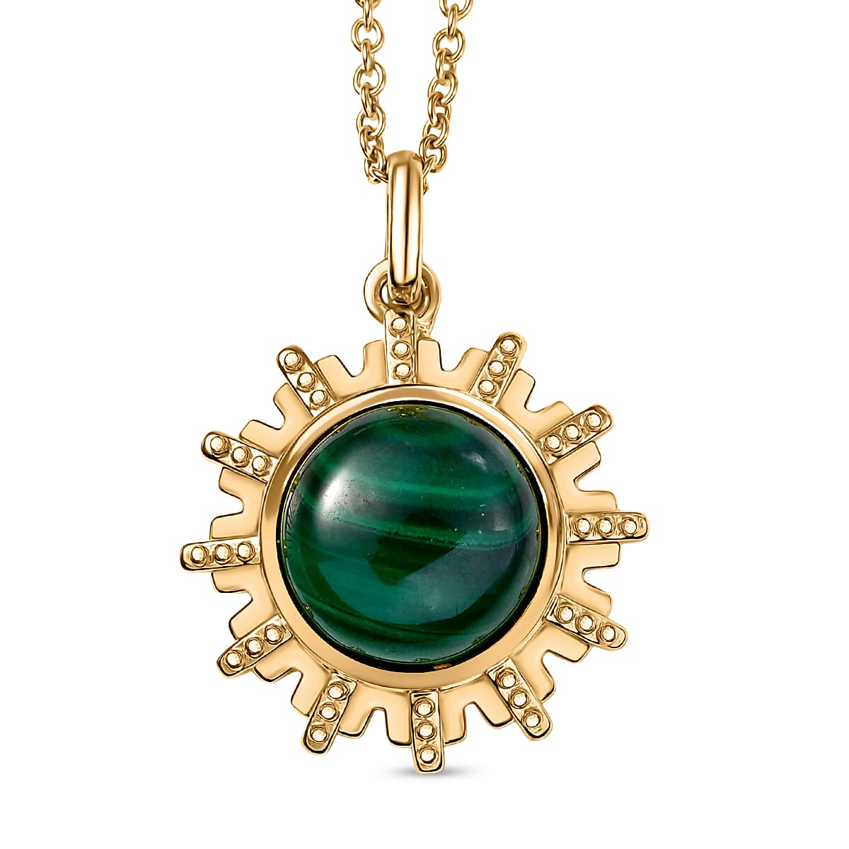 Malachite Pendant with Chain (Size 20) in Yellow Gold Plated 8.66 Ct.