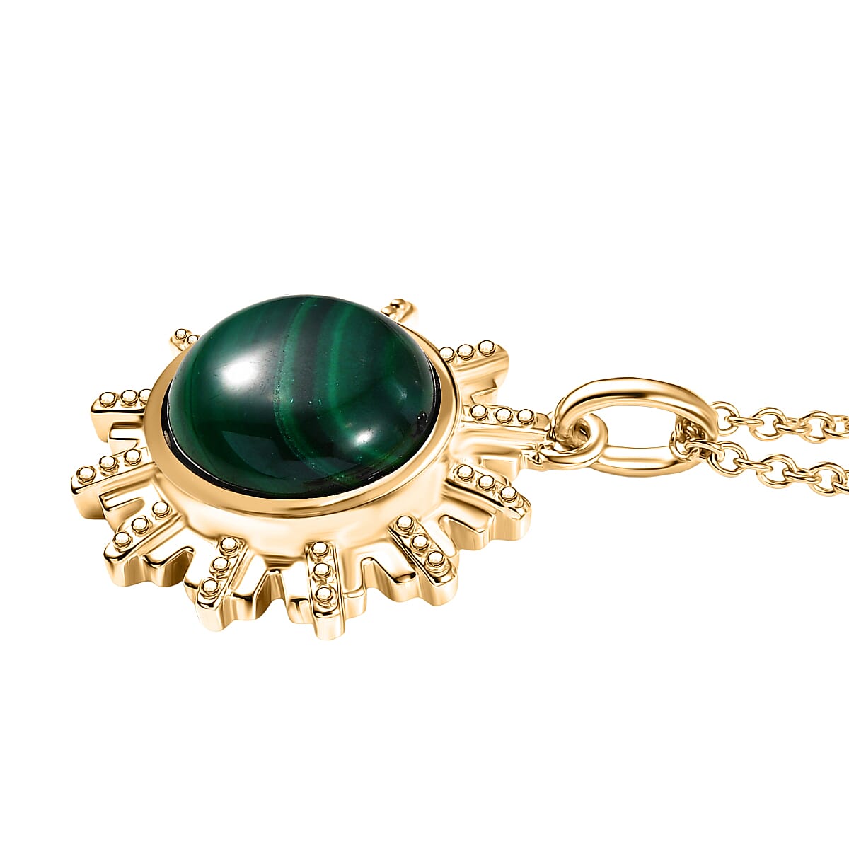 Malachite Pendant with Chain (Size 20) in Yellow Gold Plated 8.66 Ct.