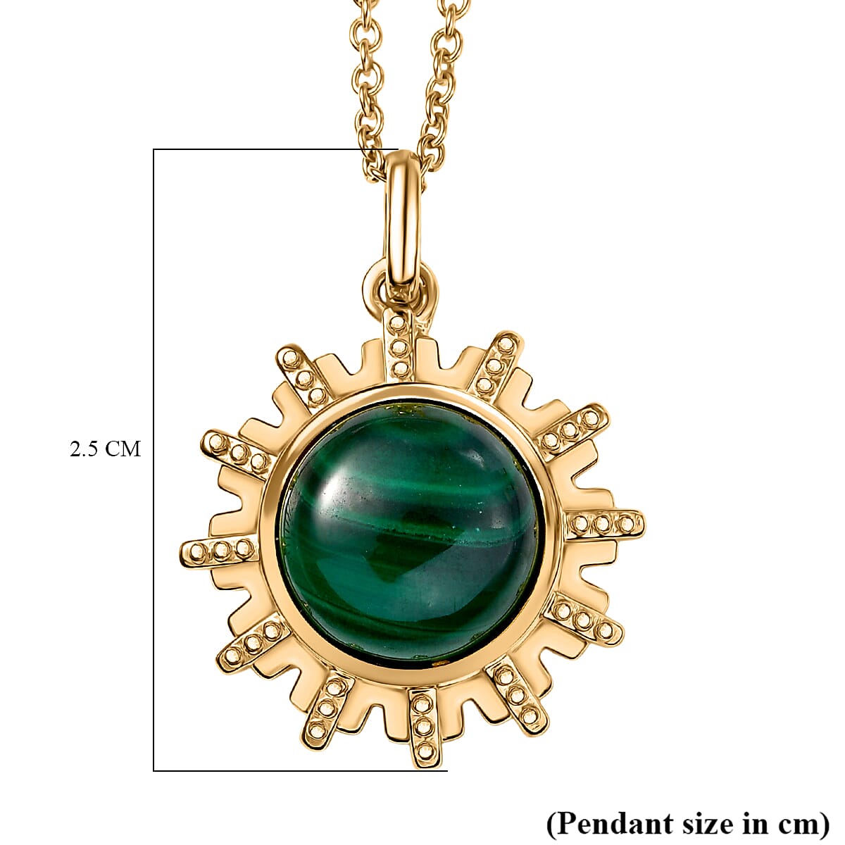 Malachite Pendant with Chain (Size 20) in Yellow Gold Plated 8.66 Ct.