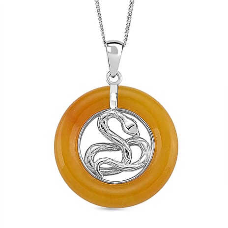 D'Joy Honey Jade Snake Pendant with Chain (Size 18) in Rhodium Overlay Sterling Silver 21.87 Ct.